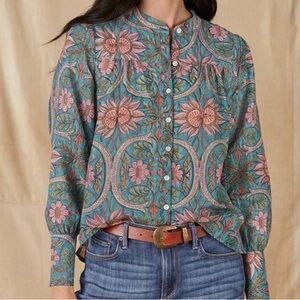 Oliphant Teal and Pink Floral Button-Down Shirt from Sundance